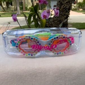 NIB Bling2O Kids Swim Goggles - Sparkly Rhinestone Flower Frames, Rainbow Strap